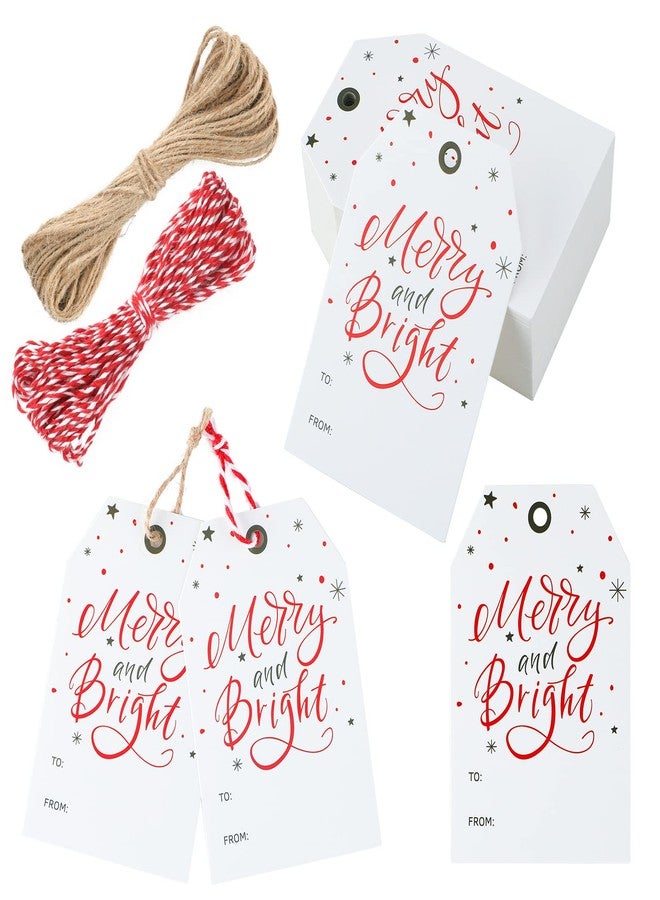 KINGLAKE Christmas Gift Tags with String,Merry and Bright Christmas Paper Tags for Gift Wrapping,Holiday Present Wrap for Holiday and Celebrations - Image 2